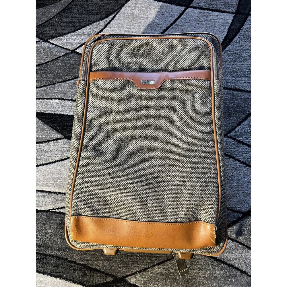 Hartmann Vintage Tweed & Leather Rolling Carry On Luggage Bag 21" & garment